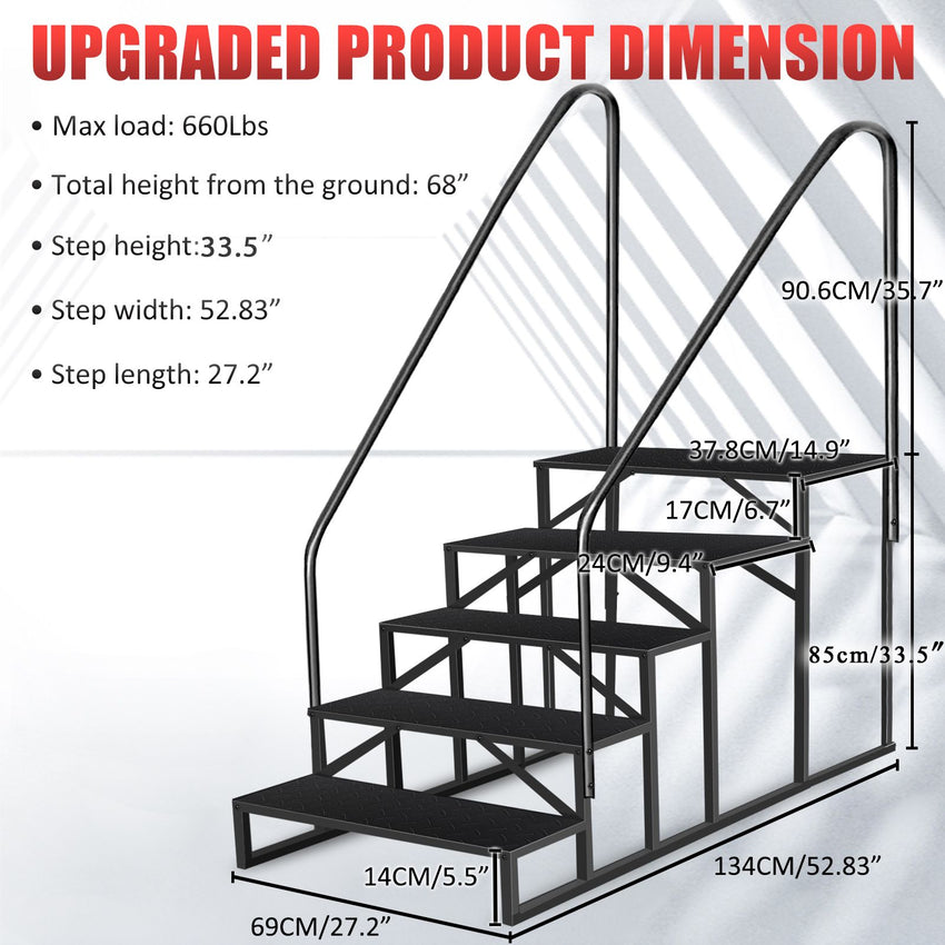 Hot Tub Steps Outdoor, 2 RV Steps with Handrail, Portable RV Stairs 3 Step, Heavy Duty Truck Camper Steps Ladders for Travel Trailers, 5th Wheel, Motor Home, Spa, and Porch