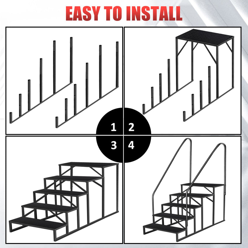 Hot Tub Steps Outdoor, 2 RV Steps with Handrail, Portable RV Stairs 3 Step, Heavy Duty Truck Camper Steps Ladders for Travel Trailers, 5th Wheel, Motor Home, Spa, and Porch
