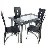 [Same Code: D0102H26NXU] 5 Pieces Dining Table Set for 4, Kitchen Room Tempered Glass Dining Table, 4 Chairs, Black, Table legs are silvery