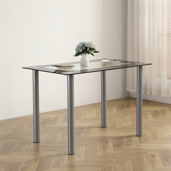 [Same Code: D0102H26NXU] 5 Pieces Dining Table Set for 4, Kitchen Room Tempered Glass Dining Table, 4 Chairs, Black, Table legs are silvery