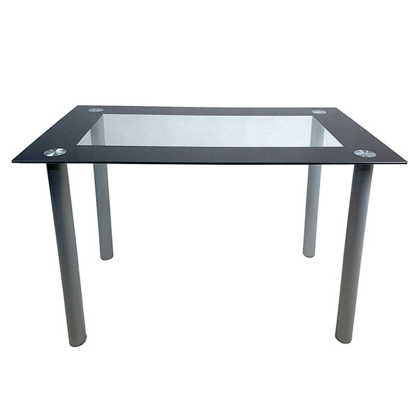 [Same Code: D0102H26NXU] 5 Pieces Dining Table Set for 4, Kitchen Room Tempered Glass Dining Table, 4 Chairs, Black, Table legs are silvery