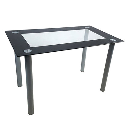 [Same Code: D0102H26NXU] 5 Pieces Dining Table Set for 4, Kitchen Room Tempered Glass Dining Table, 4 Chairs, Black, Table legs are silvery