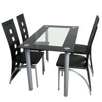 [Same Code: D0102H26NXU] 5 Pieces Dining Table Set for 4, Kitchen Room Tempered Glass Dining Table, 4 Chairs, Black, Table legs are silvery