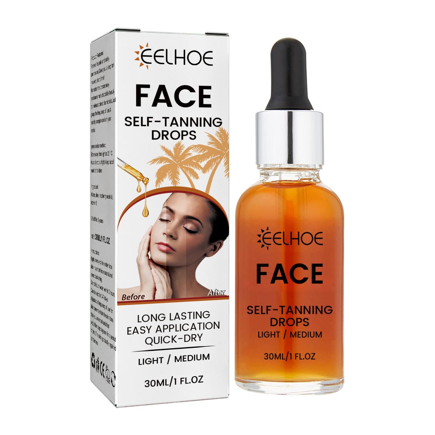 EELHOE Face Self-Tanning Drops, Natural Fashion Wheat Bronzer Moisturizing Skin Anti-Sunburn Solution