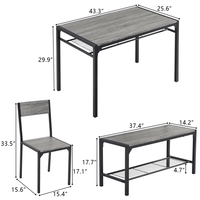 Dining Table Set for 4, Kitchen Table with 2 Chairs and a Bench, 4 Piece Kitchen Table Set for Small Space, Home Kitchen Bar Pub Apartment, Gray