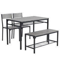Dining Table Set for 4, Kitchen Table with 2 Chairs and a Bench, 4 Piece Kitchen Table Set for Small Space, Home Kitchen Bar Pub Apartment, Gray