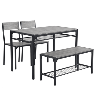 Dining Table Set for 4, Kitchen Table with 2 Chairs and a Bench, 4 Piece Kitchen Table Set for Small Space, Home Kitchen Bar Pub Apartment, Gray