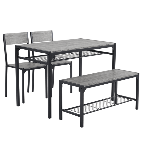 Dining Table Set for 4, Kitchen Table with 2 Chairs and a Bench, 4 Piece Kitchen Table Set for Small Space, Home Kitchen Bar Pub Apartment, Gray