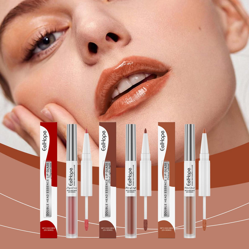 Eelhope Double Head Essence Lip Line Lip Glaze Pen 2-In-1 Lip Line Lip Glaze Mirror Gloss Lipstick Lip Gloss