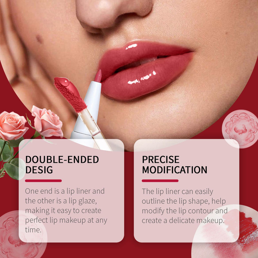 Eelhope Double Head Essence Lip Line Lip Glaze Pen 2-In-1 Lip Line Lip Glaze Mirror Gloss Lipstick Lip Gloss