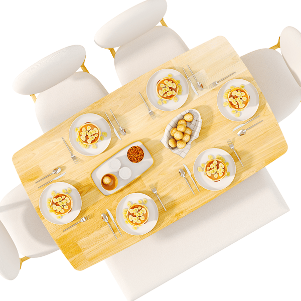 Rubberwood Dining Table Set, 1 Rectangular Table + 4 Upholstered Chairs + 1 Bench, Natural Wood Finish with Beige Cushions, Detachable & Easy Assemble, for Kitchen Dining Room Apartment