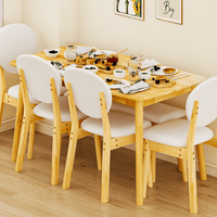 Rubberwood Dining Table Set, 1 Rectangular Table + 4 Upholstered Chairs + 1 Bench, Natural Wood Finish with Beige Cushions, Detachable & Easy Assemble, for Kitchen Dining Room Apartment