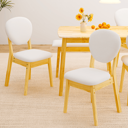 Rubberwood Dining Table Set, 1 Rectangular Table + 4 Upholstered Chairs + 1 Bench, Natural Wood Finish with Beige Cushions, Detachable & Easy Assemble, for Kitchen Dining Room Apartment