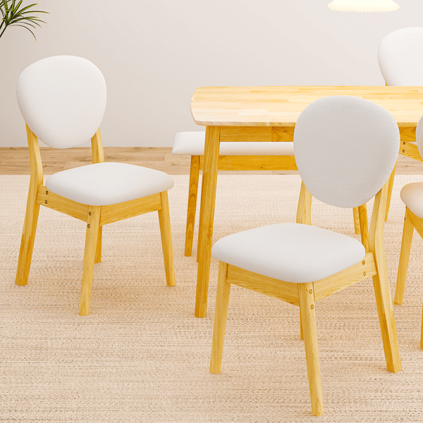 Rubberwood Dining Table Set, 1 Rectangular Table + 4 Upholstered Chairs + 1 Bench, Natural Wood Finish with Beige Cushions, Detachable & Easy Assemble, for Kitchen Dining Room Apartment