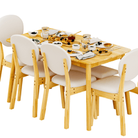 Rubberwood Dining Table Set, 1 Rectangular Table + 4 Upholstered Chairs + 1 Bench, Natural Wood Finish with Beige Cushions, Detachable & Easy Assemble, for Kitchen Dining Room Apartment