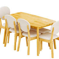 Rubberwood Dining Table Set, 1 Rectangular Table + 4 Upholstered Chairs + 1 Bench, Natural Wood Finish with Beige Cushions, Detachable & Easy Assemble, for Kitchen Dining Room Apartment