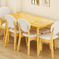 Rubberwood Dining Table Set, 1 Rectangular Table + 4 Upholstered Chairs + 1 Bench, Natural Wood Finish with Beige Cushions, Detachable & Easy Assemble, for Kitchen Dining Room Apartment