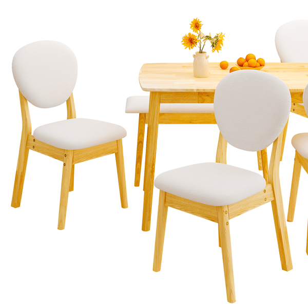 Rubberwood Dining Table Set, 1 Rectangular Table + 4 Upholstered Chairs + 1 Bench, Natural Wood Finish with Beige Cushions, Detachable & Easy Assemble, for Kitchen Dining Room Apartment