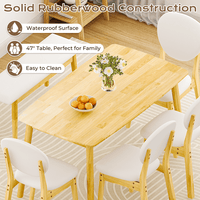 Rubberwood Dining Table Set, 1 Rectangular Table + 4 Upholstered Chairs + 1 Bench, Natural Wood Finish with Beige Cushions, Detachable & Easy Assemble, for Kitchen Dining Room Apartment