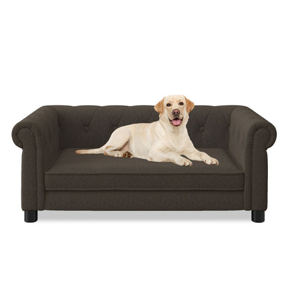 Elegant rectangular pet bed for small and medium-sized dogs, durable elevated dog sofa bed, comfortable dog sofa, modern and fashionable linen fabric dog sofa-Dark Brown