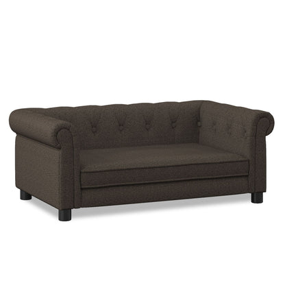 Elegant rectangular pet bed for small and medium-sized dogs, durable elevated dog sofa bed, comfortable dog sofa, modern and fashionable linen fabric dog sofa-Dark Brown