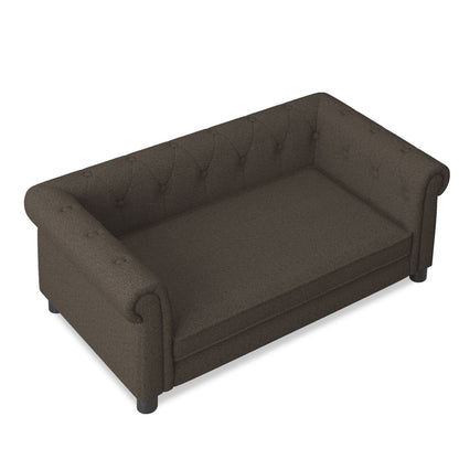 Elegant rectangular pet bed for small and medium-sized dogs, durable elevated dog sofa bed, comfortable dog sofa, modern and fashionable linen fabric dog sofa-Dark Brown