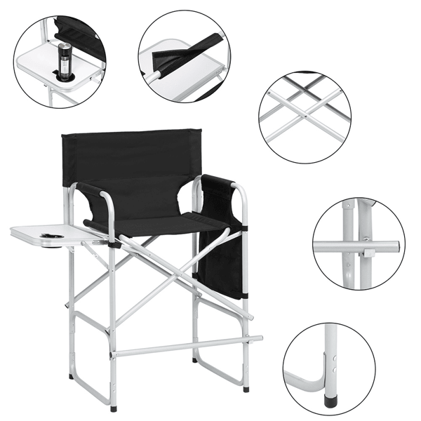 Silver White Iron Pipe Black Cloth Surface Plastic Sprayed Iron Round Pipe Director's Chair 103*60*499cm 120kg Without Carrying Bag