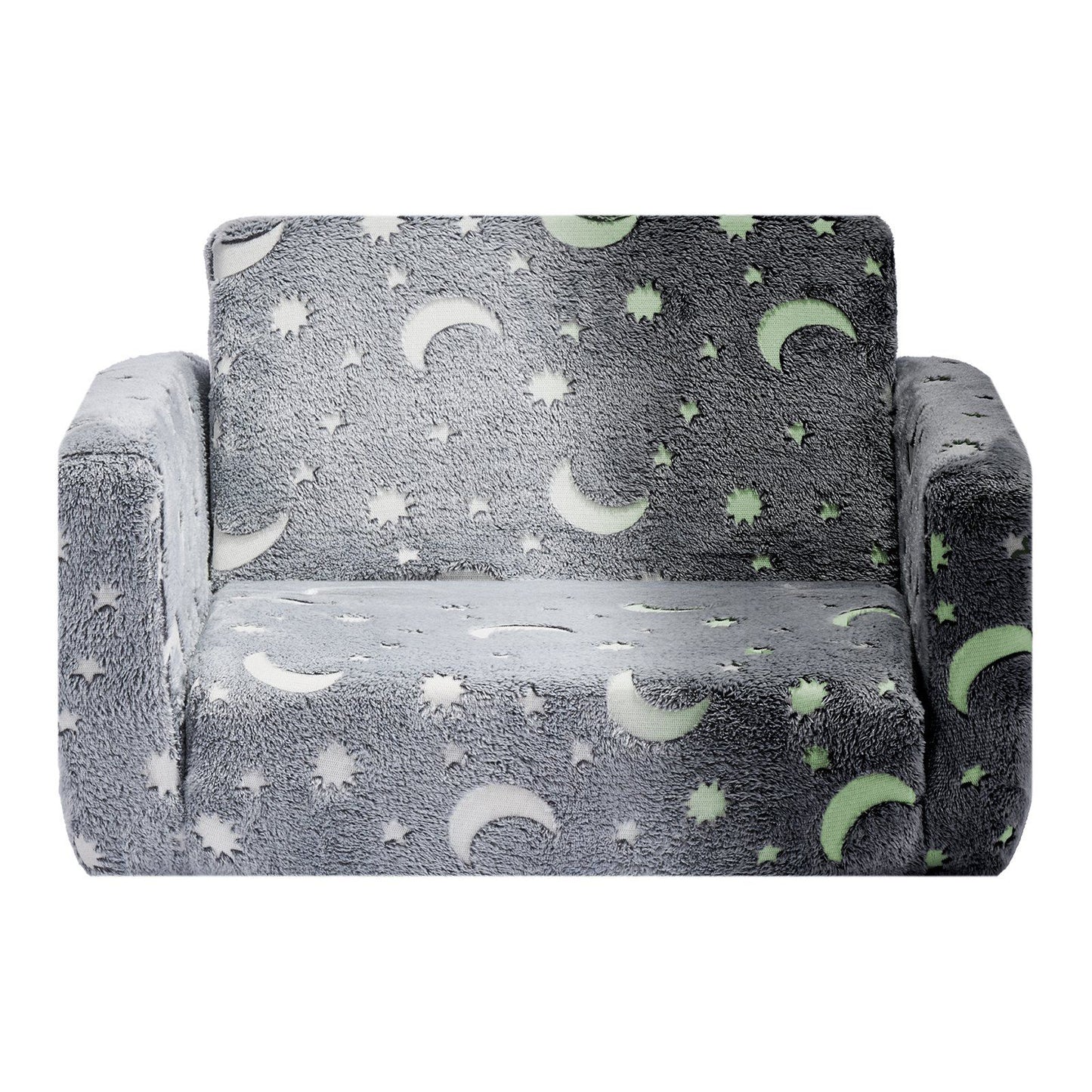 VEVOR 2-in-1 Kids Sofa, Foldable Toddler Soft Couch with Armrests, Glow in the Dark Kids Couch Fold Out with 28D Sponge & Flannel, Convertible Toddler Chair to Lounger for Reading and Gaming, M, Gray