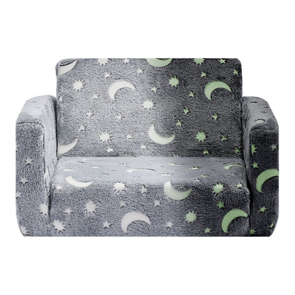VEVOR 2-in-1 Kids Sofa, Foldable Toddler Soft Couch with Armrests, Glow in the Dark Kids Couch Fold Out with 28D Sponge & Flannel, Convertible Toddler Chair to Lounger for Reading and Gaming, M, Gray