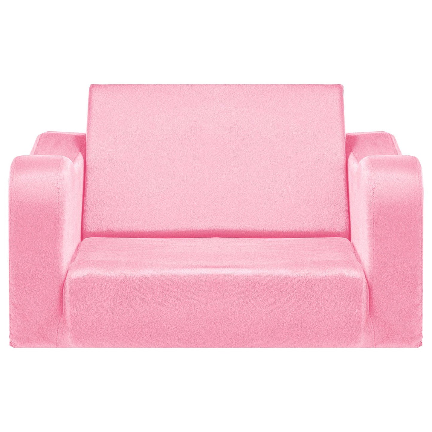 VEVOR 2-in-1 Kids Sofa, Foldable Toddler Soft Couch with Armrests, Made of 28D Sponge & Short Pile, Convertible Toddler Chair to Lounger, Kid Couch Fold Out for Fun Playtime or Comfy Lounging, M, Pink