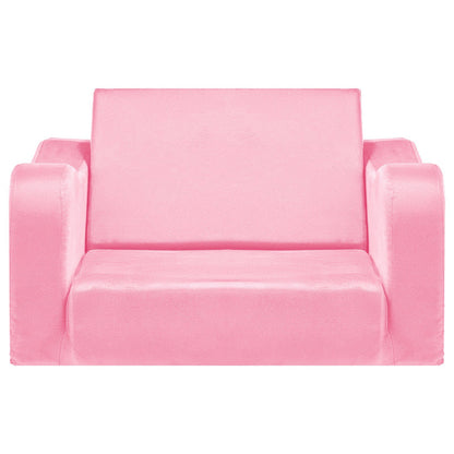 VEVOR 2-in-1 Kids Sofa, Foldable Toddler Soft Couch with Armrests, Made of 28D Sponge & Short Pile, Convertible Toddler Chair to Lounger, Kid Couch Fold Out for Fun Playtime or Comfy Lounging, M, Pink