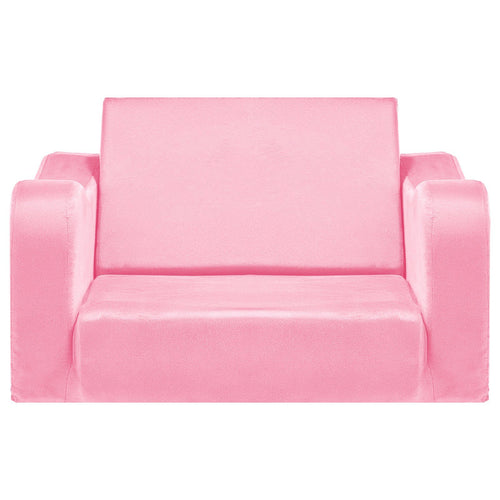 VEVOR 2-in-1 Kids Sofa, Foldable Toddler Soft Couch with Armrests, Made of 28D Sponge & Short Pile, Convertible Toddler Chair to Lounger, Kid Couch Fold Out for Fun Playtime or Comfy Lounging, M, Pink
