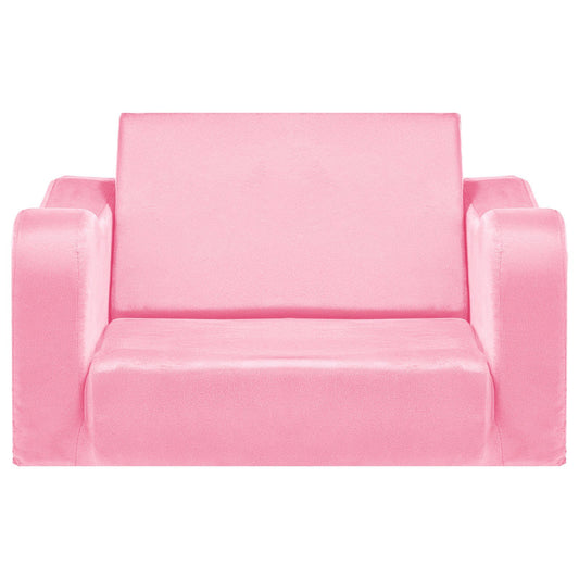 VEVOR 2-in-1 Kids Sofa, Foldable Toddler Soft Couch with Armrests, Made of 28D Sponge & Short Pile, Convertible Toddler Chair to Lounger, Kid Couch Fold Out for Fun Playtime or Comfy Lounging, M, Pink