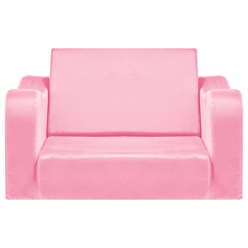 VEVOR 2-in-1 Kids Sofa, Foldable Toddler Soft Couch with Armrests, Made of 28D Sponge & Short Pile, Convertible Toddler Chair to Lounger, Kid Couch Fold Out for Fun Playtime or Comfy Lounging, M, Pink