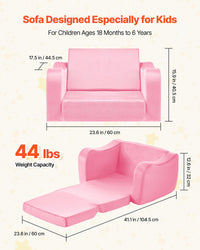 VEVOR 2-in-1 Kids Sofa, Foldable Toddler Soft Couch with Armrests, Made of 28D Sponge & Short Pile, Convertible Toddler Chair to Lounger, Kid Couch Fold Out for Fun Playtime or Comfy Lounging, M, Pink