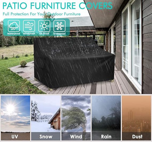 WLEAFJ Patio Sofa Cover Waterproof, 3-Seater Outdoor Sofa, Heavy Duty Deep Lounge Loveseat, Large