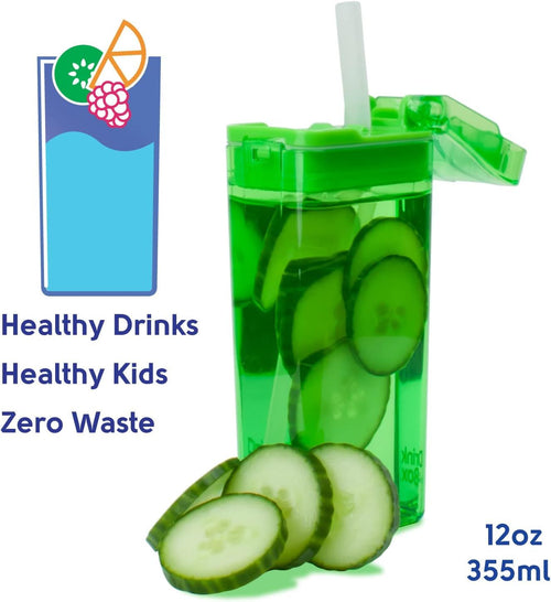 Design Drink in the Box Eco-Friendly Reusable Juice Box Container, 12 ounce, Green