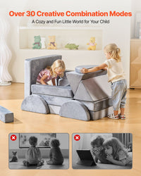 VEVOR Modular Kids Play Couch, Sectional Toddler Sofa with Armrests, 28D Sponge & Short Pile, Convertible Kids Modular Couch DIY Creative Combination for Playroom, Bedroom, Living Room, 14 Pcs, Gray
