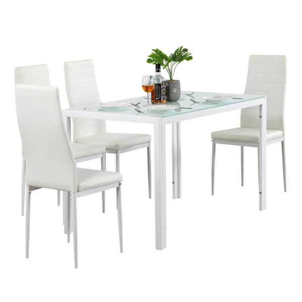 4pcs Elegant Assembled Stripping Texture High Backrest Dining Chairs White(Alternate code: 86358020)