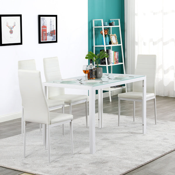 4pcs Elegant Assembled Stripping Texture High Backrest Dining Chairs White(Alternate code: 86358020)