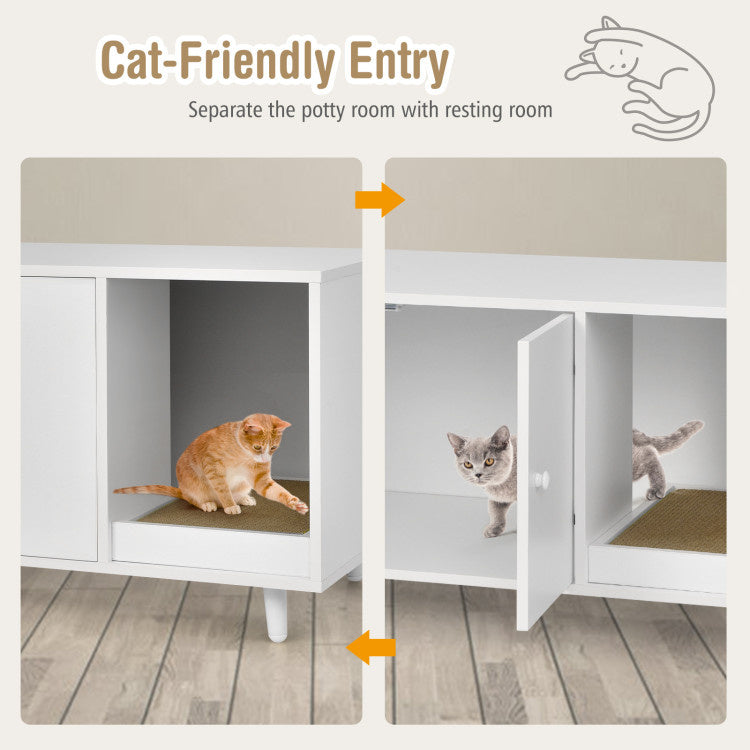 Cat Litter Box Enclosure with Divider and Double Doors