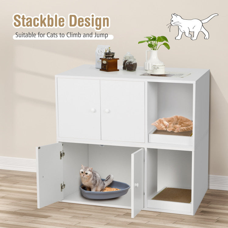 Cat Litter Box Enclosure with Divider and Double Doors