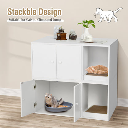 Cat Litter Box Enclosure with Divider and Double Doors