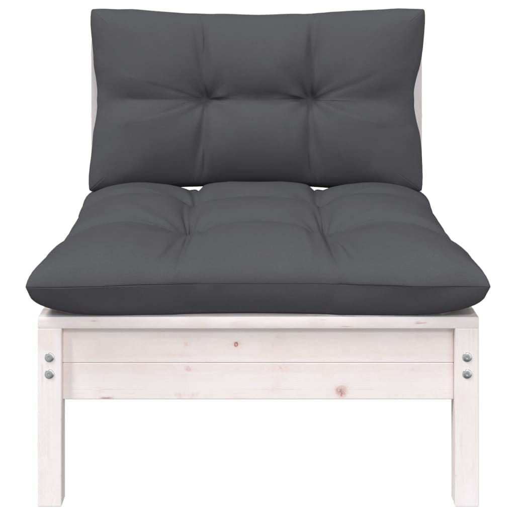 Patio Middle Sofa with Cushions White Solid Pinewood