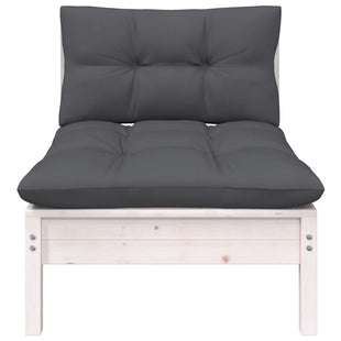 Patio Middle Sofa with Cushions White Solid Pinewood