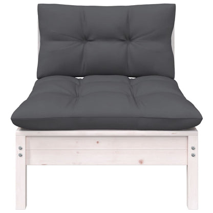 Patio Middle Sofa with Cushions White Solid Pinewood