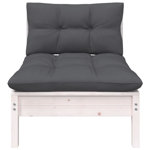 Patio Middle Sofa with Cushions White Solid Pinewood