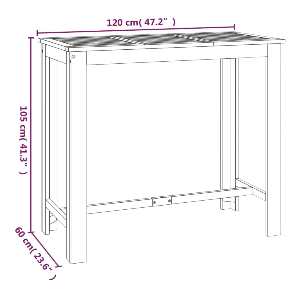 Garden Bar Table Natural Wood Solid Acacia Wood 47.2x23.6x41.3 in
