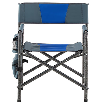 1-piece Padded Folding Outdoor Chair with Storage Pockets,Lightweight Oversized Directors Chair for indoor, Outdoor Camping, Picnics and Fishing,Blue/Grey