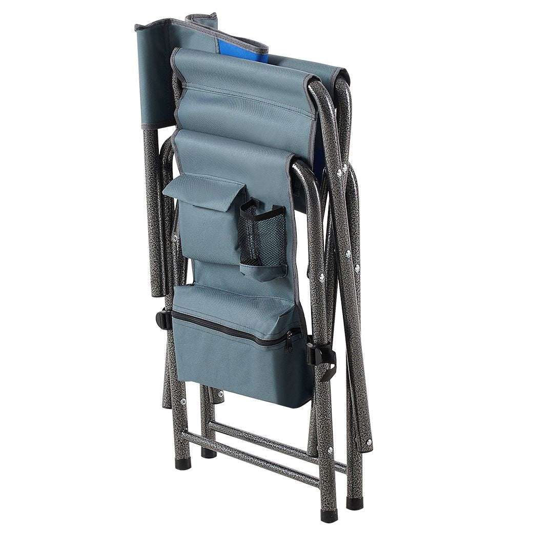 1-piece Padded Folding Outdoor Chair with Storage Pockets,Lightweight Oversized Directors Chair for indoor, Outdoor Camping, Picnics and Fishing,Blue/Grey